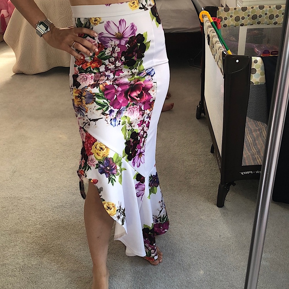 NWOT True Violet Asymmetrical Skirt in White Floral